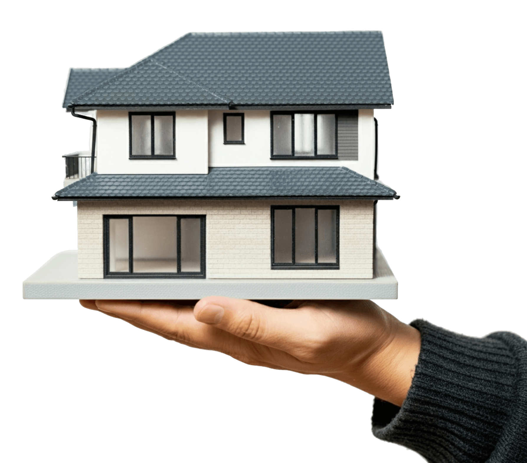 Hands holding a model house